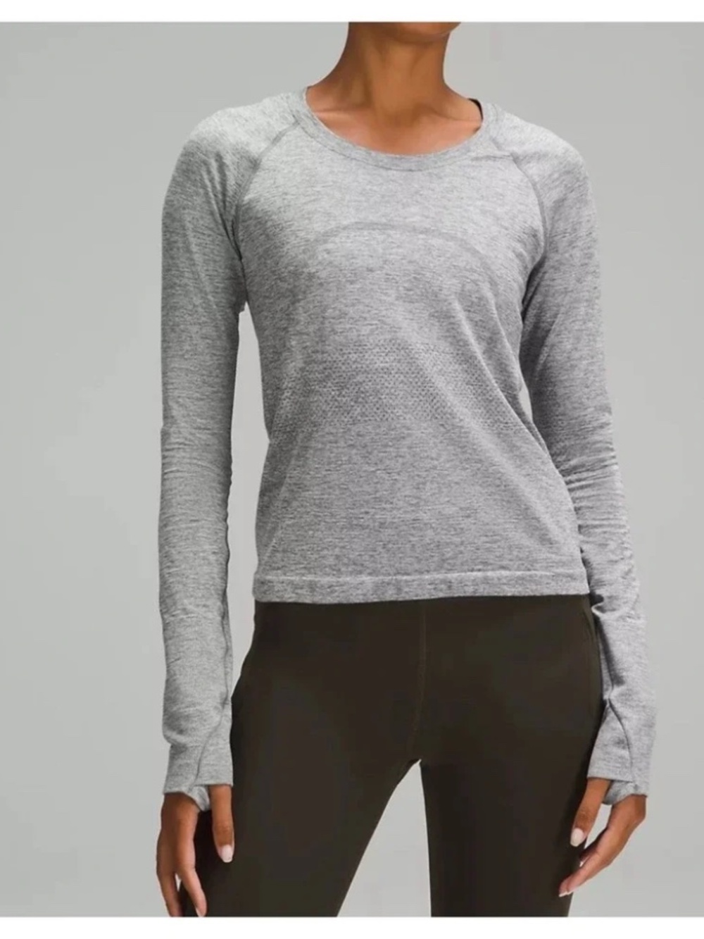 lululemon athletica Gray Heather Crew Neck Long Sleeve Top